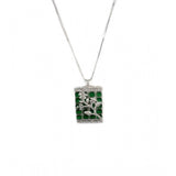 Green brass silver plated pendant set for women, elegant jewelry accessory on display stand