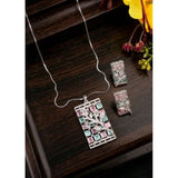 Multi-colored brass silver plated pendant set for women, jewelry set with vibrant hues, keep away from water and chemicals