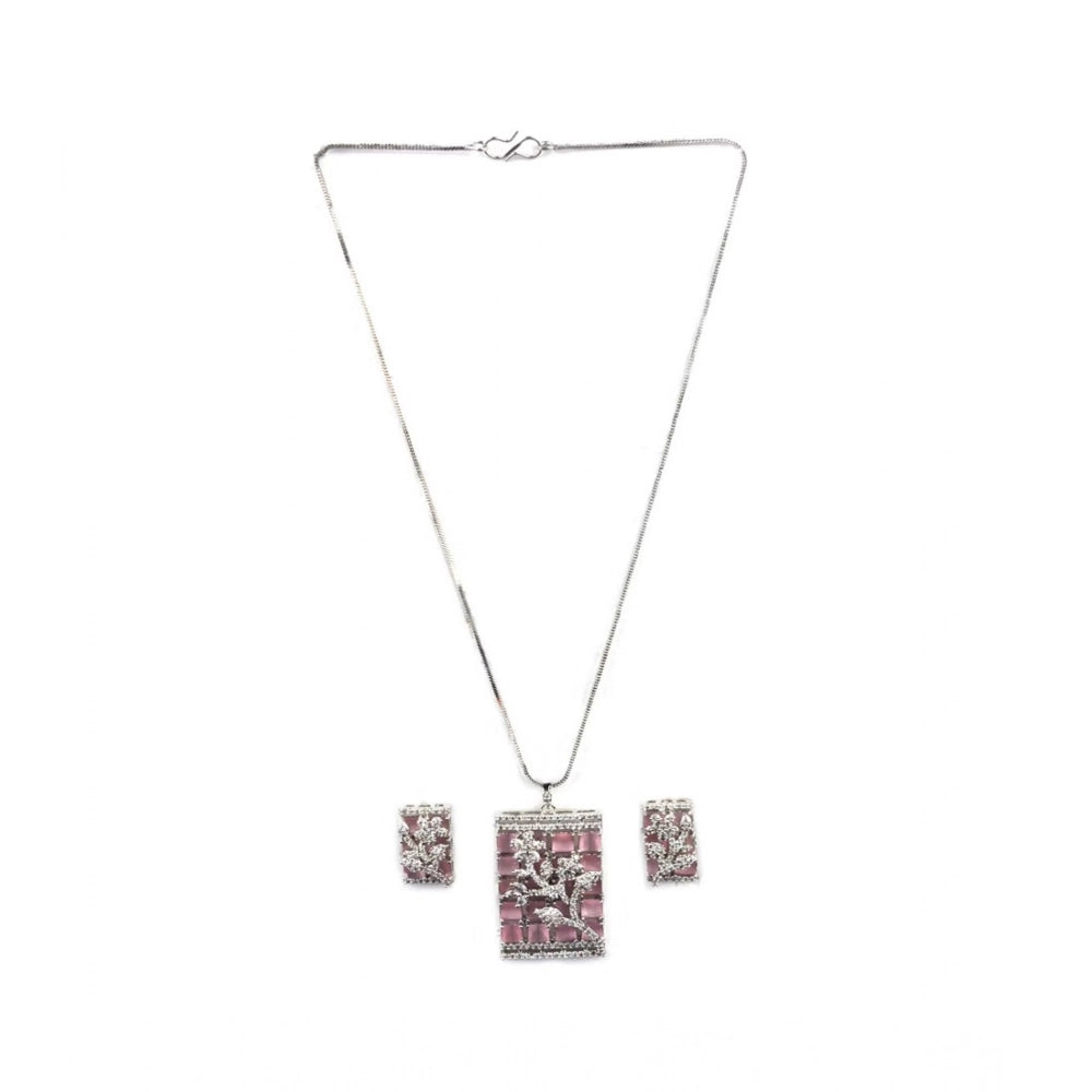 Pink brass silver-plated pendant set for women, accessories on display