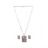 Pink brass silver-plated pendant set for women, accessories on display