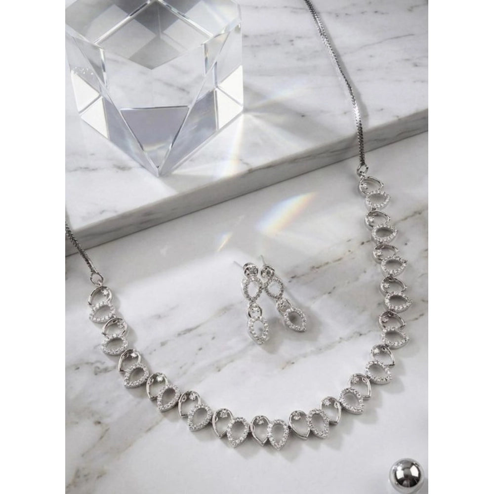 Silver-plated brass necklace set for women, elegant accessory on display