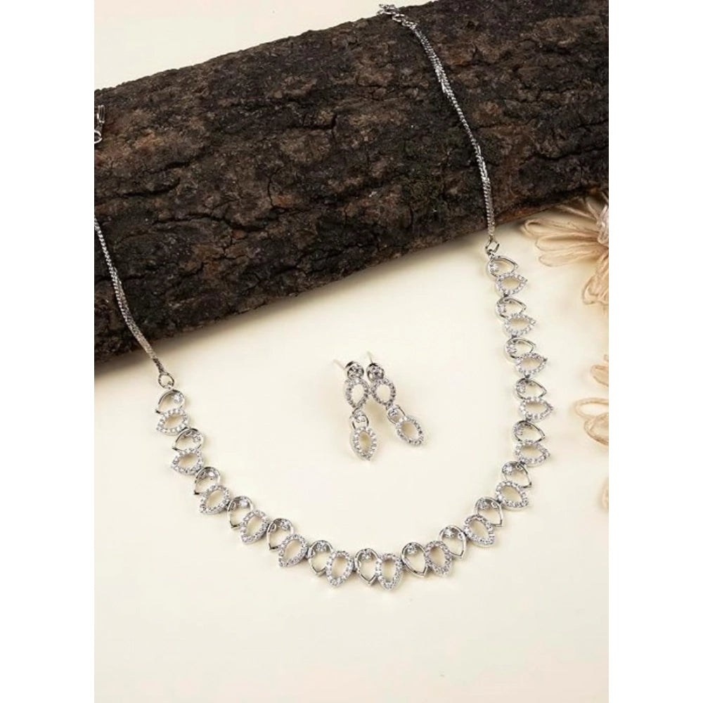 Silver-plated brass necklace set for women, elegant silver accessories on display