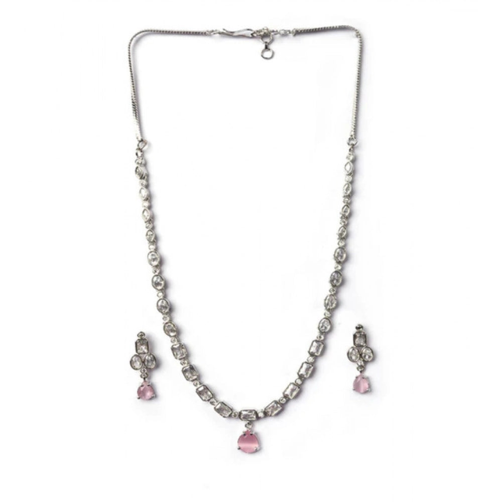 Pink brass silver-plated women's necklace set, elegant jewelry for fashion accessories
