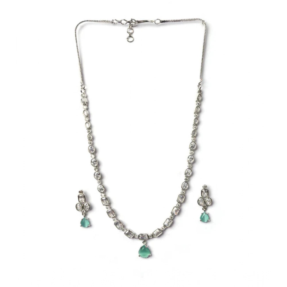 Turquoise brass silver plated necklace set for women, elegant jewelry accessory on display stand
