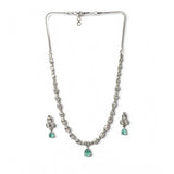 Turquoise brass silver plated necklace set for women, elegant jewelry accessory on display stand