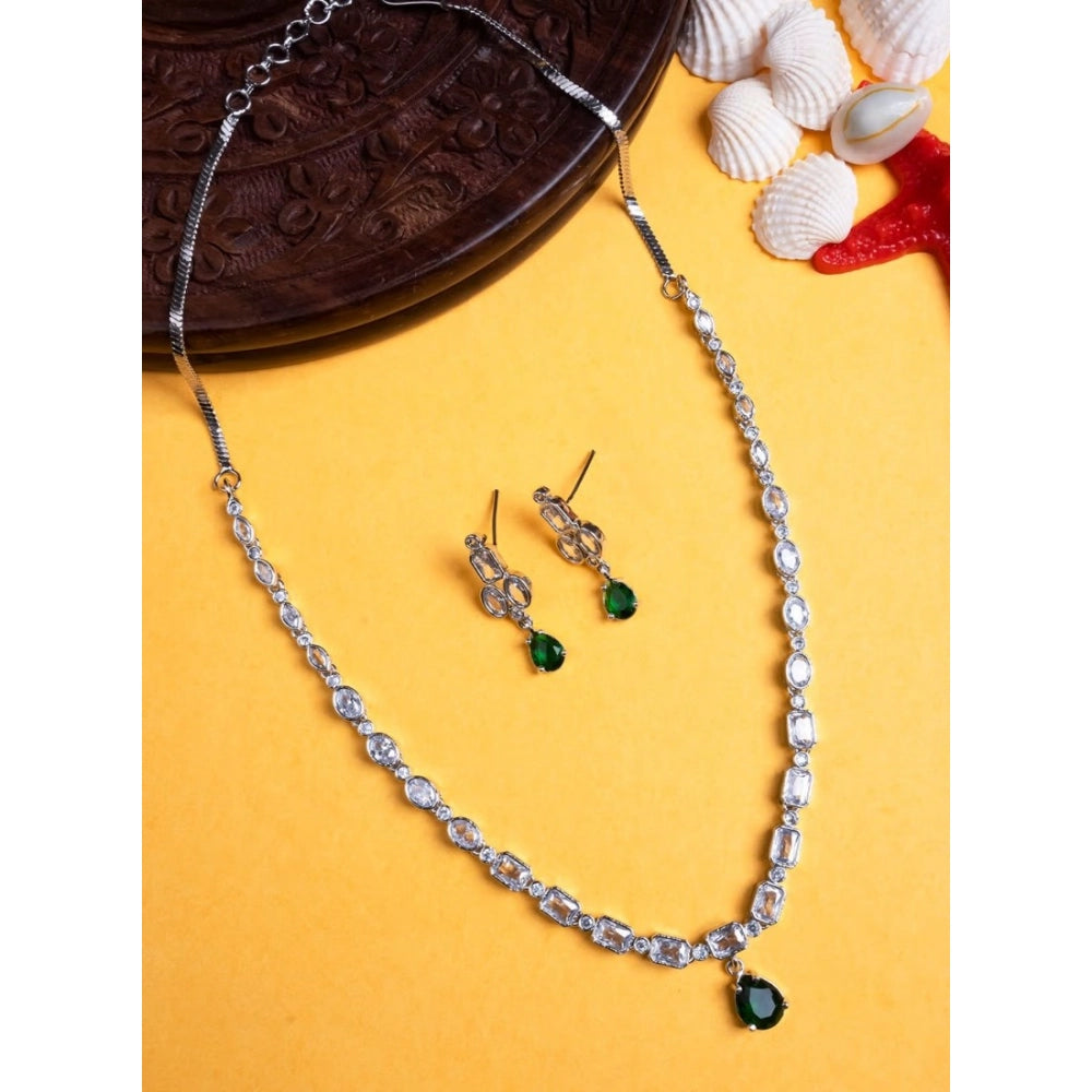 Green brass silver plated women's necklace set, classic jewelry accessory for everyday wear