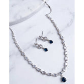 Blue brass silver plated necklace set for women, perfect for accessories collection, jewelry on display stand