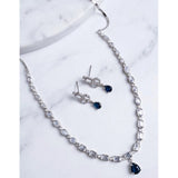 Blue brass silver plated necklace set for women, perfect for accessories collection, jewelry on display stand