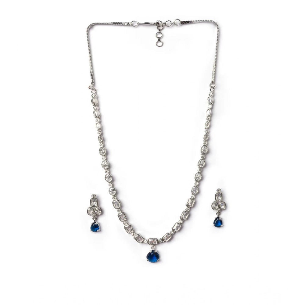 Blue brass silver-plated women's necklace set on jewelry stand, perfect for fashion accessories collection