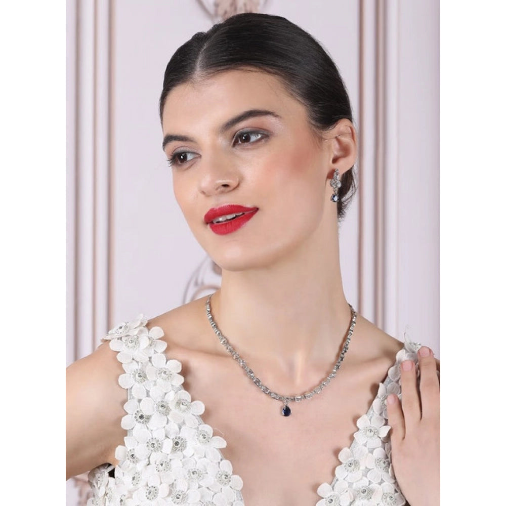 Blue brass silver plated women's necklace set, elegant jewelry for accessories storage