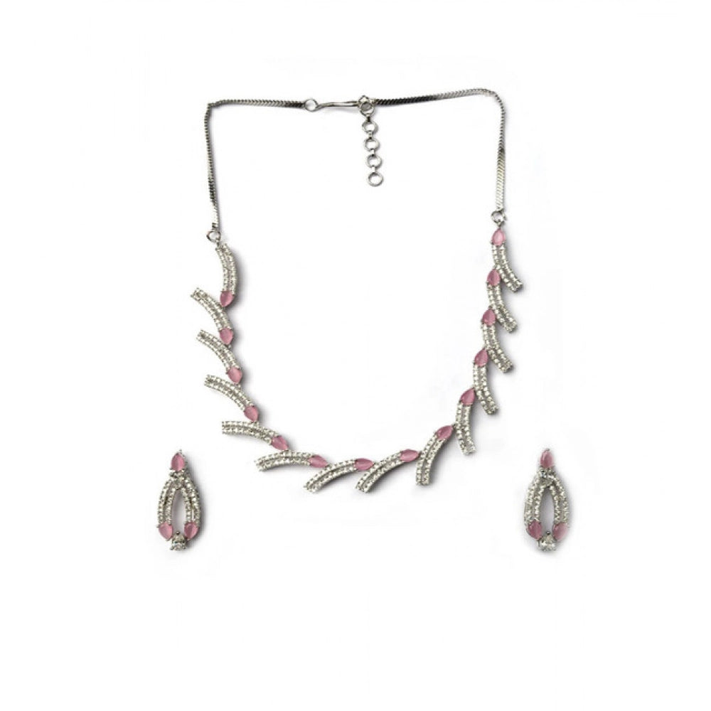 Pink brass silver-plated women's necklace set, elegant and versatile jewelry for fashionable accessorizing