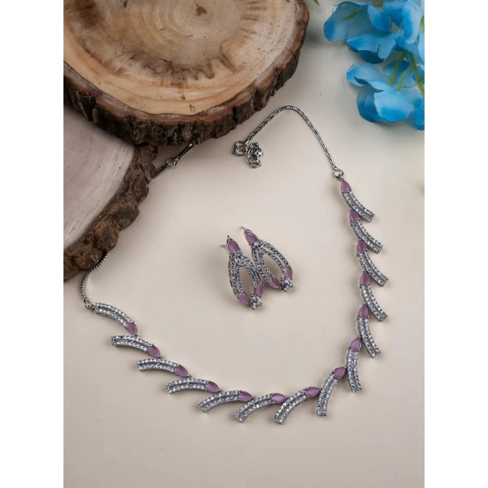 Women's pink brass silver plated necklace set, delicate jewelry for special occasions