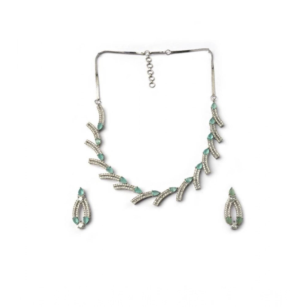 Brass silver plated turquoise necklace set for women, elegant accessory on display