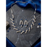 Blue brass silver plated necklace set for women, elegant jewelry accessory on display stand