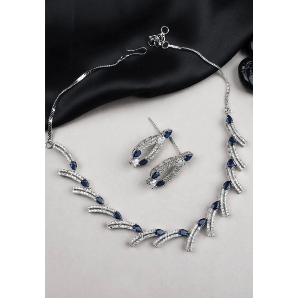 Blue brass silver plated necklace set for women, delicate and elegant jewelry accessory on display