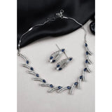 Blue brass silver plated necklace set for women, delicate and elegant jewelry accessory on display