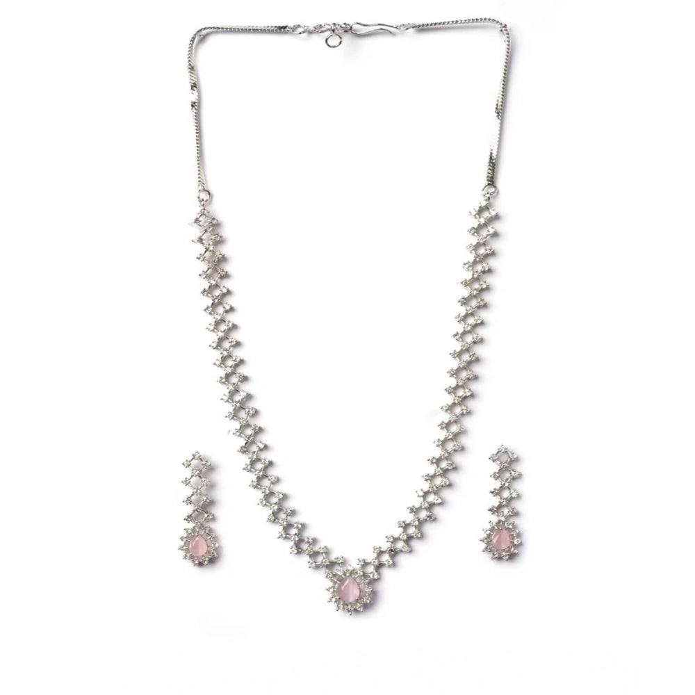 Pink brass silver plated necklace set for women, sparkling accessories requiring care