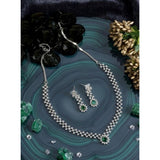 Green brass silver plated necklace set for women, stylish accessory on display