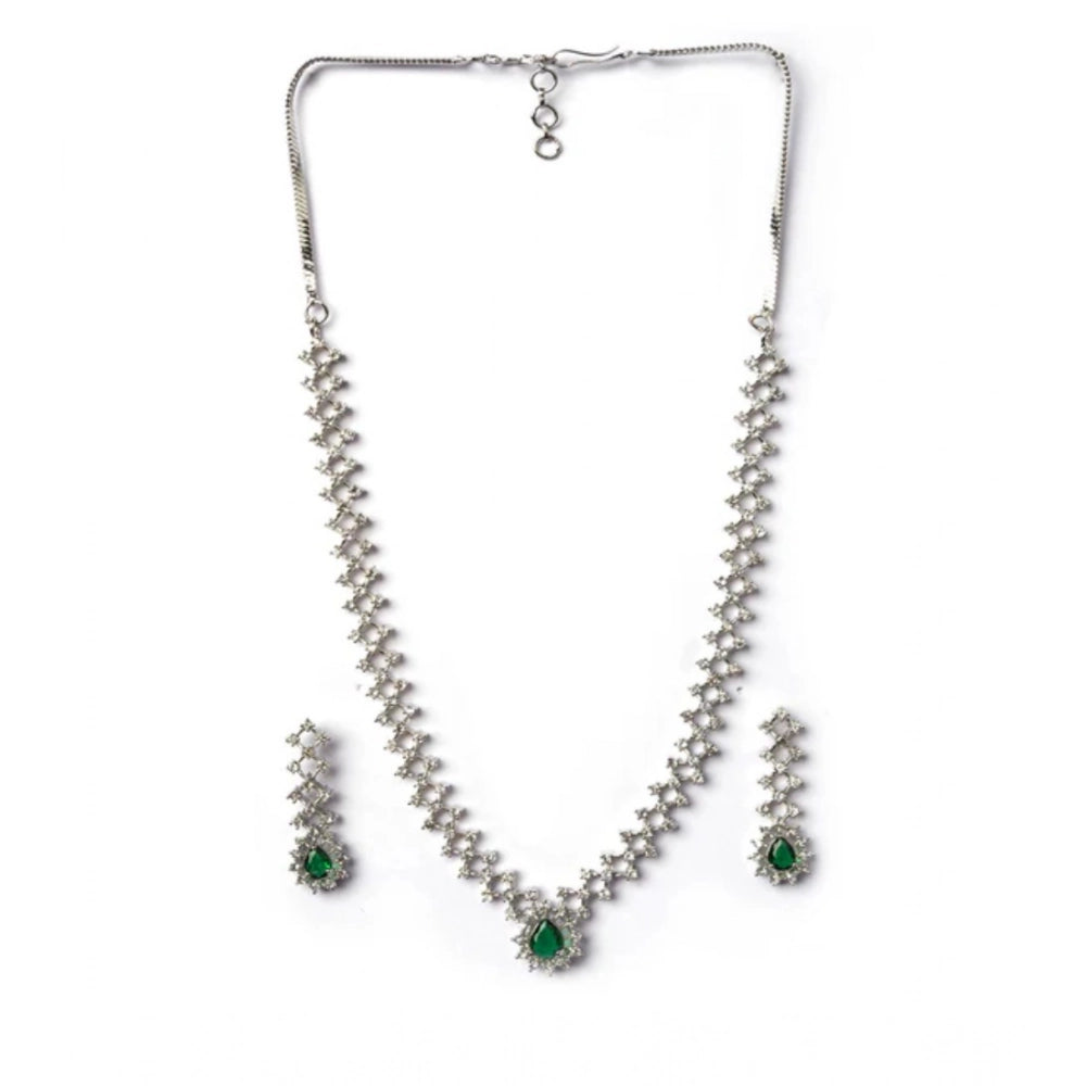 Green brass silver-plated women's necklace set, elegant jewelry for accessorizing