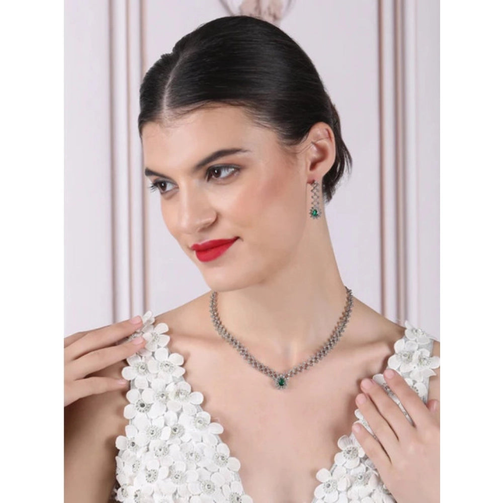 Green brass silver plated necklace set for women, elegant accessory for special occasions