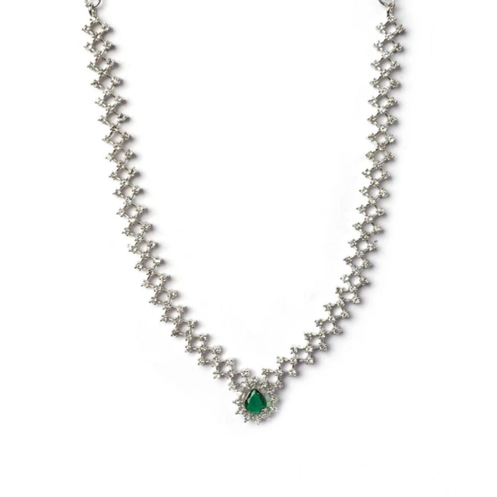 Green brass silver plated necklace set for women, elegant accessory on display stand