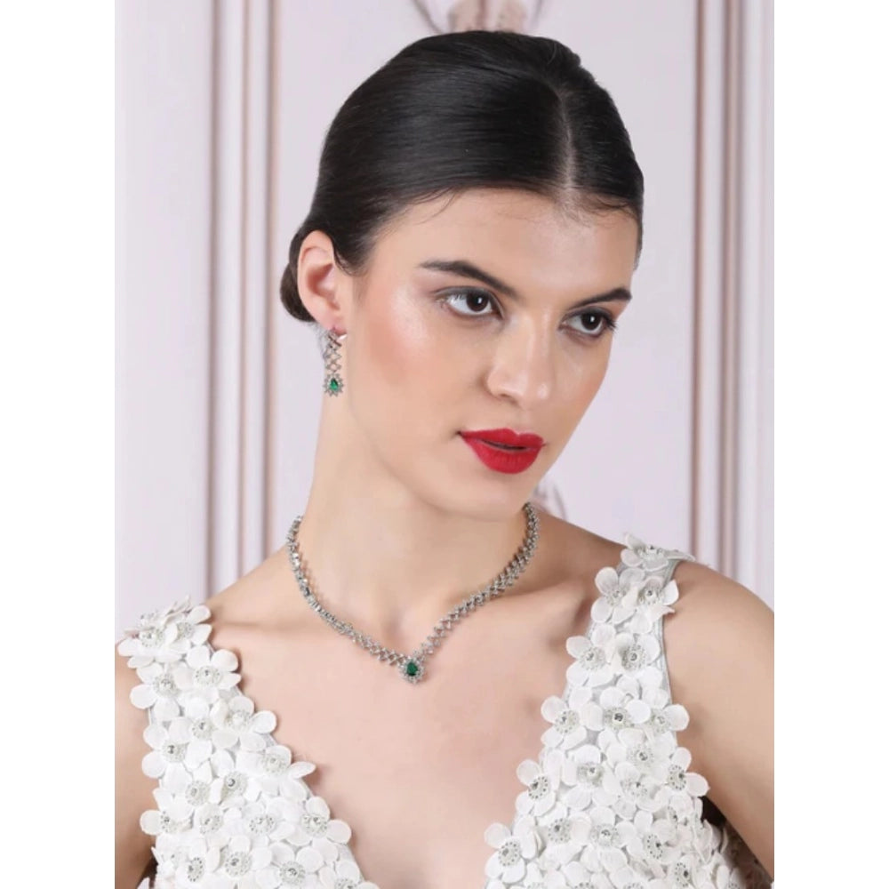 Green brass silver plated women's necklace set, elegant accessory for everyday wear