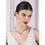 Green brass silver plated women's necklace set, elegant accessory for everyday wear