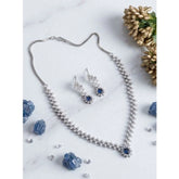 Blue brass silver plated necklace set for women, elegant jewelry accessory