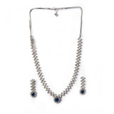 Blue brass silver plated necklace set for women on display