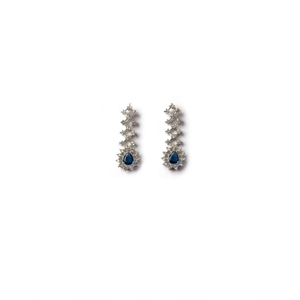 Blue brass silver plated women's necklace set on velvet display, care for jewellery by keeping it dry