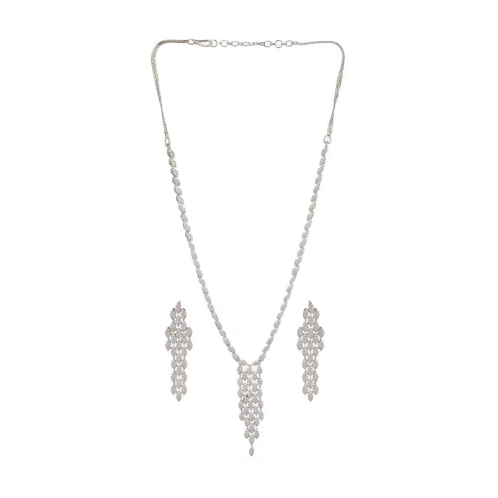 Women's brass silver-plated necklace set (silver), elegant jewelry for fashion accessories