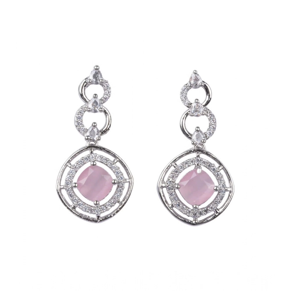 Pink brass silver plated necklace set for women, elegant jewelry on display
