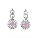 Pink brass silver plated necklace set for women, elegant jewelry on display