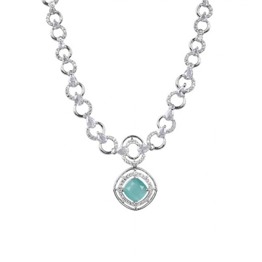 Turquoise brass silver-plated necklace set for women, elegant jewelry accessory on display