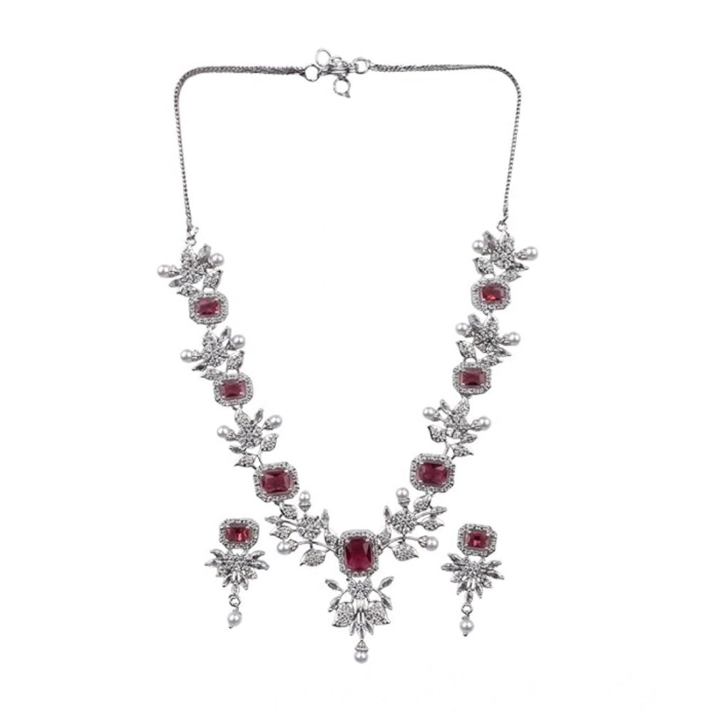 Red brass silver plated necklace set for women, elegant jewelry accessory