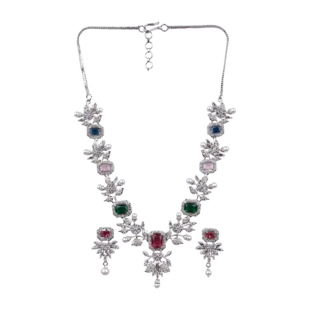 Multicolor brass silver plated women's necklace set, stylish accessory for fashionable occasions