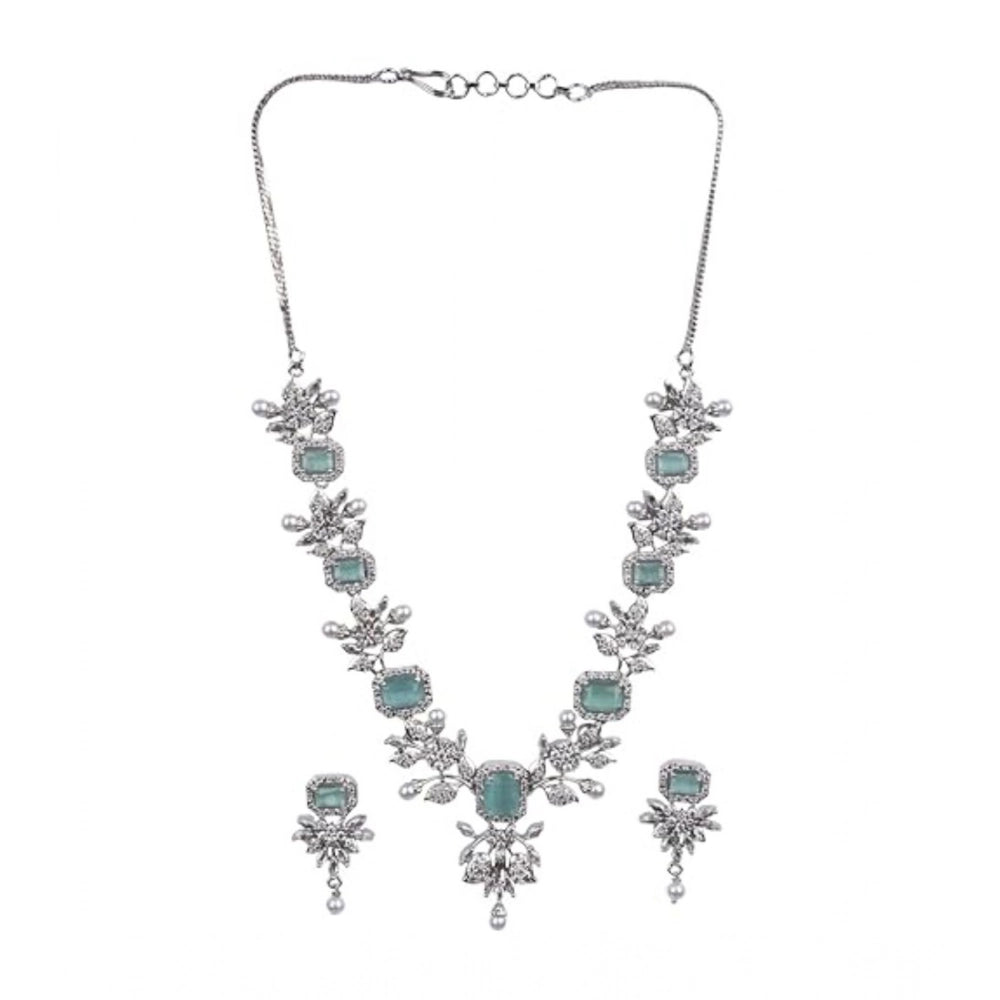 Brass silver plated turquoise necklace set for women, elegant accessory on display stand