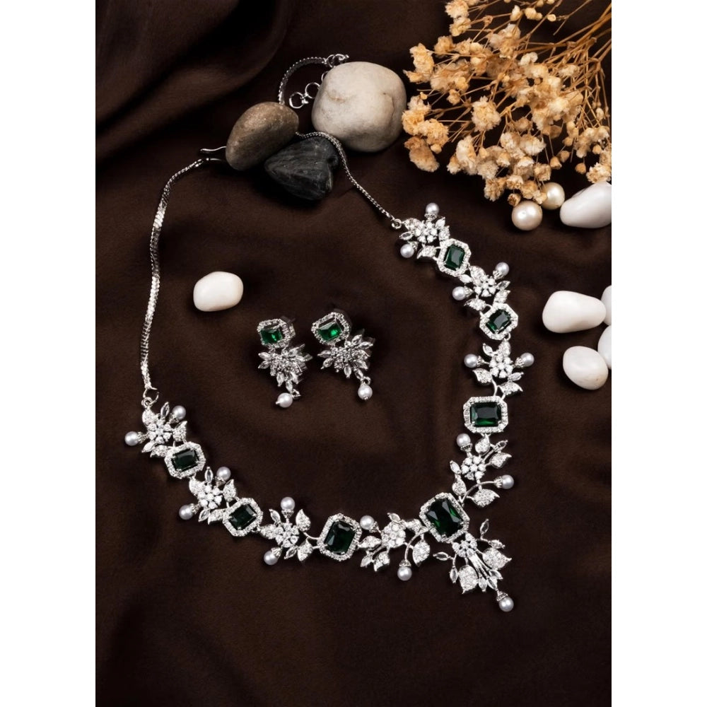Green brass silver plated women's necklace set, delicate jewelry for accessories