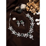 Green brass silver plated women's necklace set, delicate jewelry for accessories