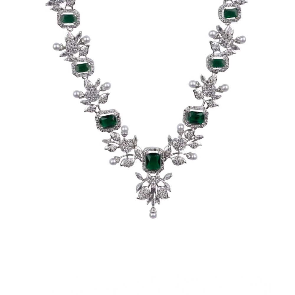Green brass silver plated women's necklace set, elegant jewelry accessory on display
