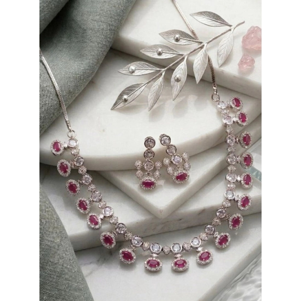 Pink brass silver-plated women's necklace set, delicate accessories on display