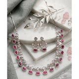 Pink brass silver plated necklace set for women, elegant jewelry accessory