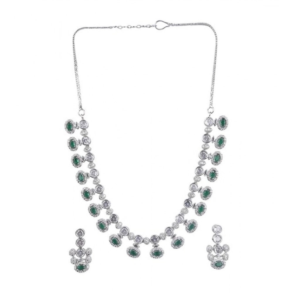 Green brass silver plated necklace set for women, ideal accessory for formal events