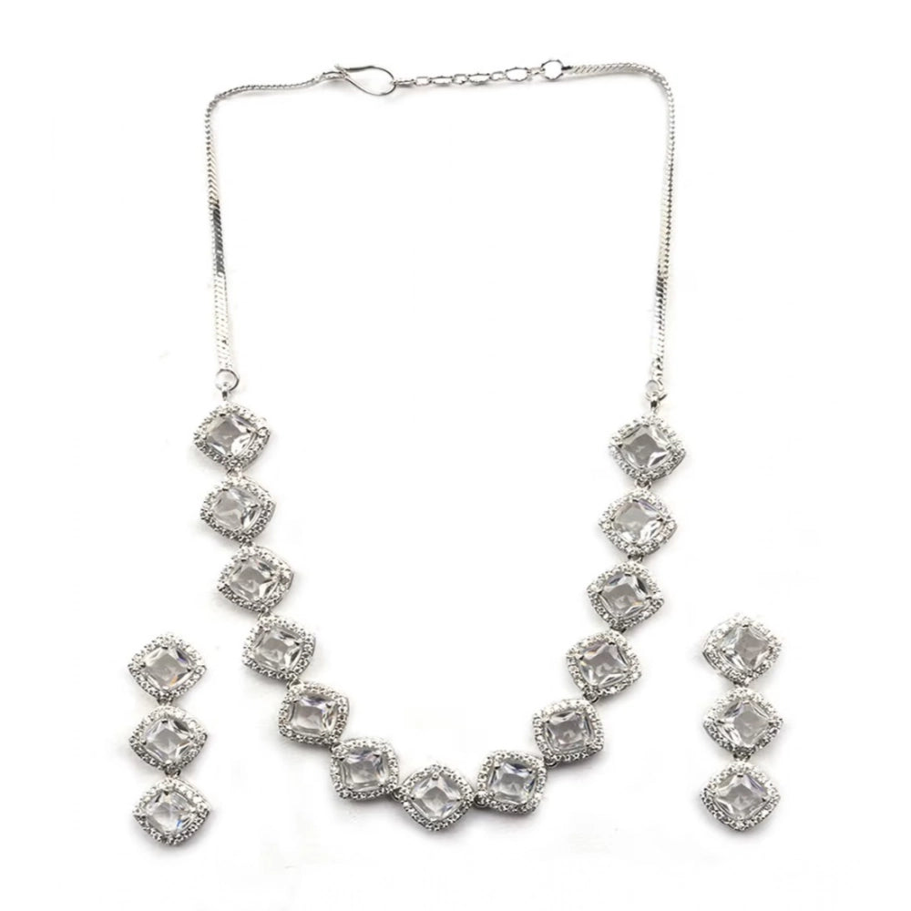 White brass silver-plated women's necklace set on display, elegant accessory for formal occasions