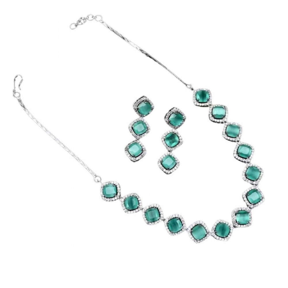 Turquoise brass silver-plated necklace set for women, stylish jewelry accessory