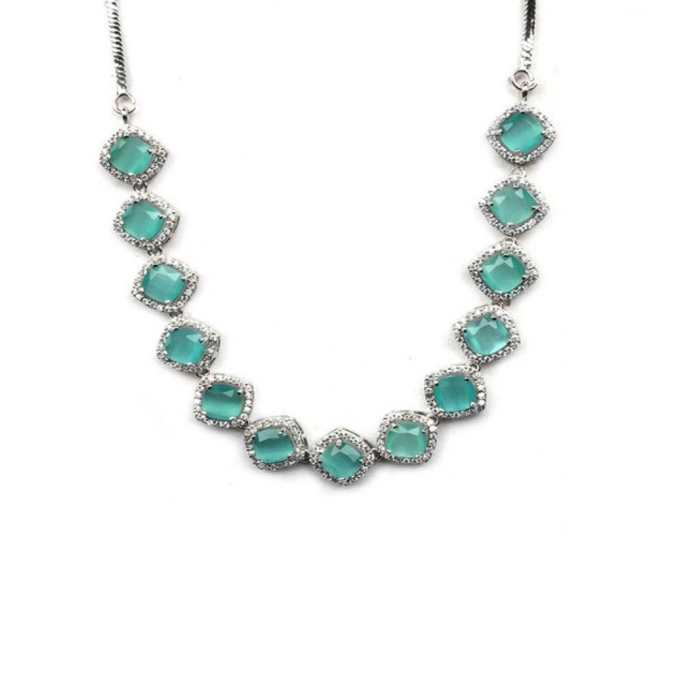 Brass silver plated turquoise necklace set for women, accessories on display stand