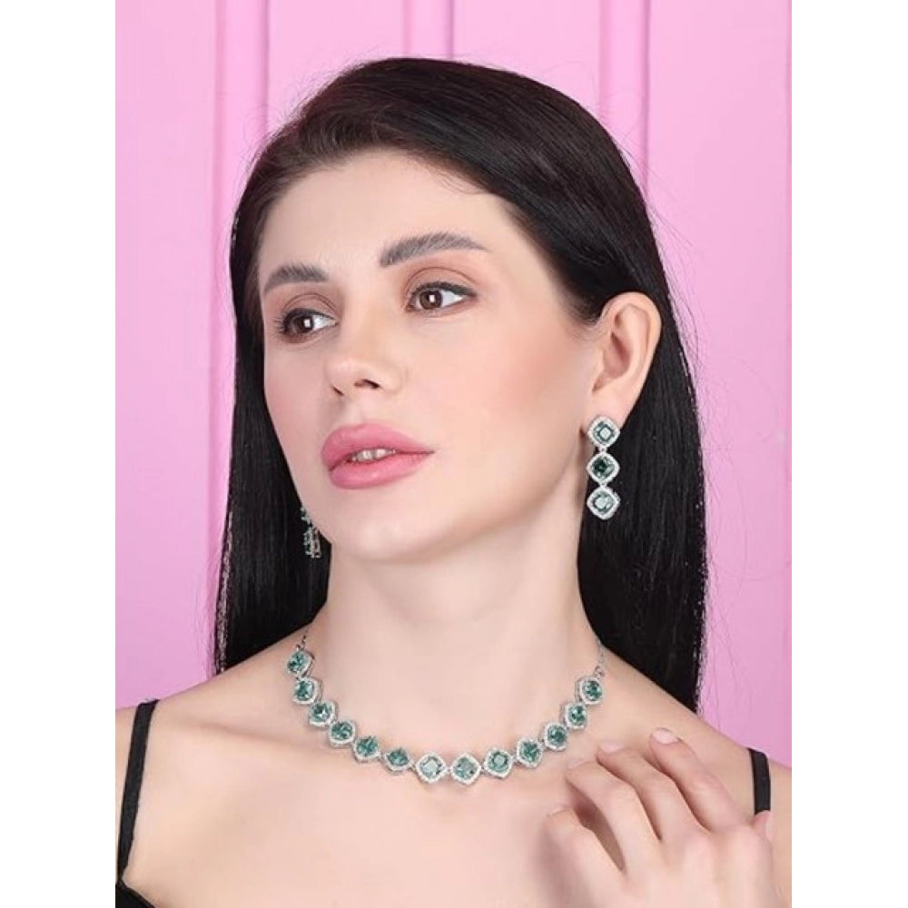 Green brass silver plated necklace set for women, elegant jewelry accessory on display