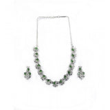 Green brass silver plated necklace set for women, elegant accessories for fashionable jewelry collection