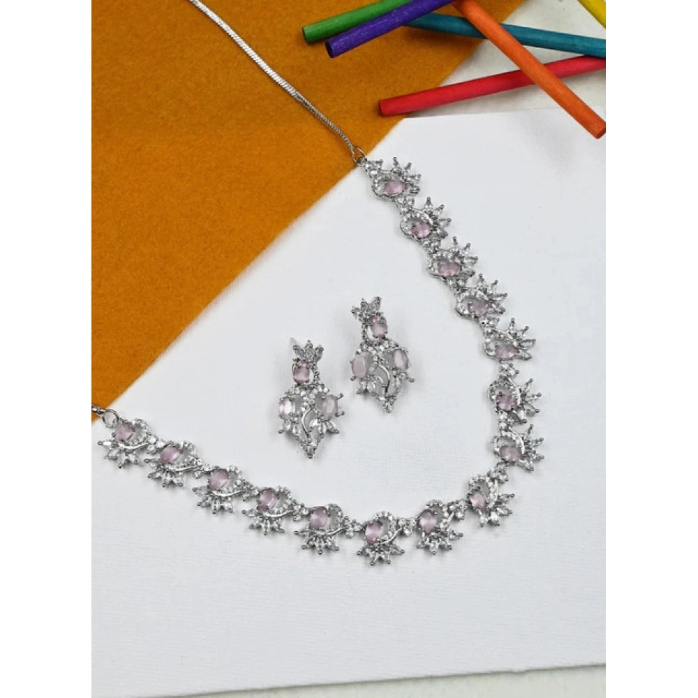 Pink brass silver-plated necklace set for women, elegant accessories on display
