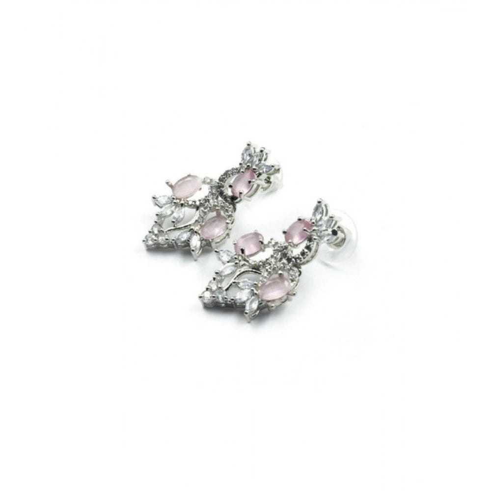 Pink brass silver plated necklace set for women, elegant and stylish jewelry set on display